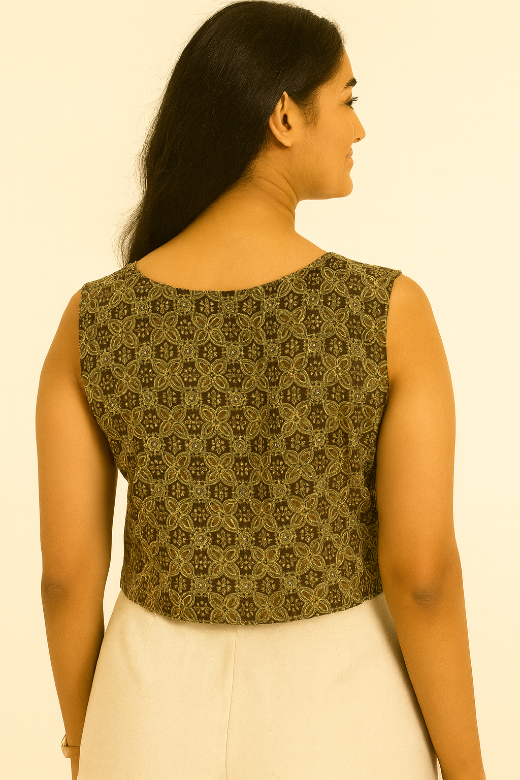 Brown Ajrakh motif Crop Top