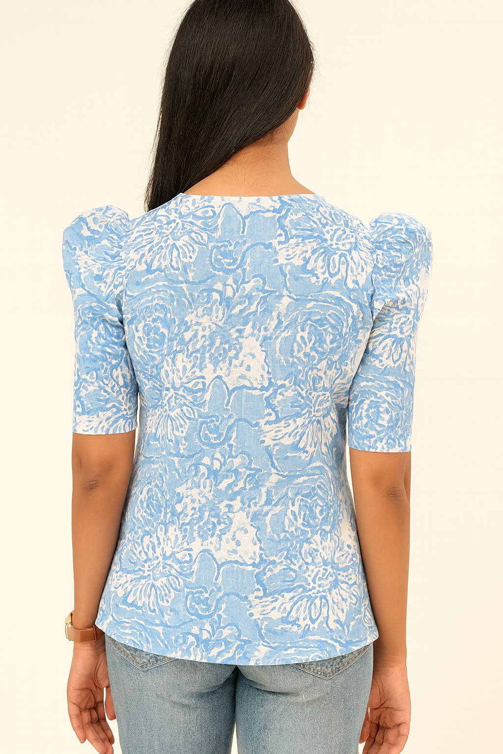 SkyBlue Floral Puff Tunic