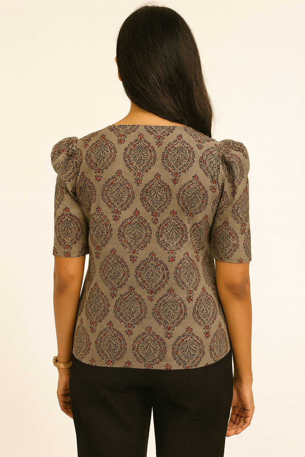 Grey Floral V-neck Tunic