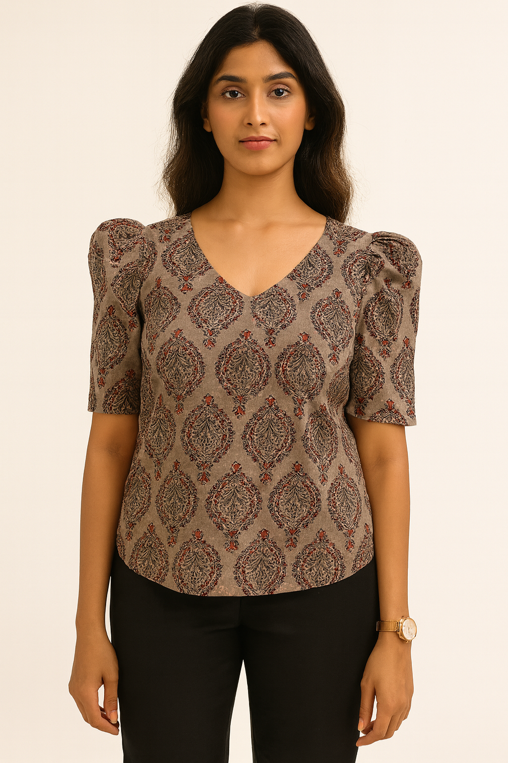 Grey Floral V-neck Tunic