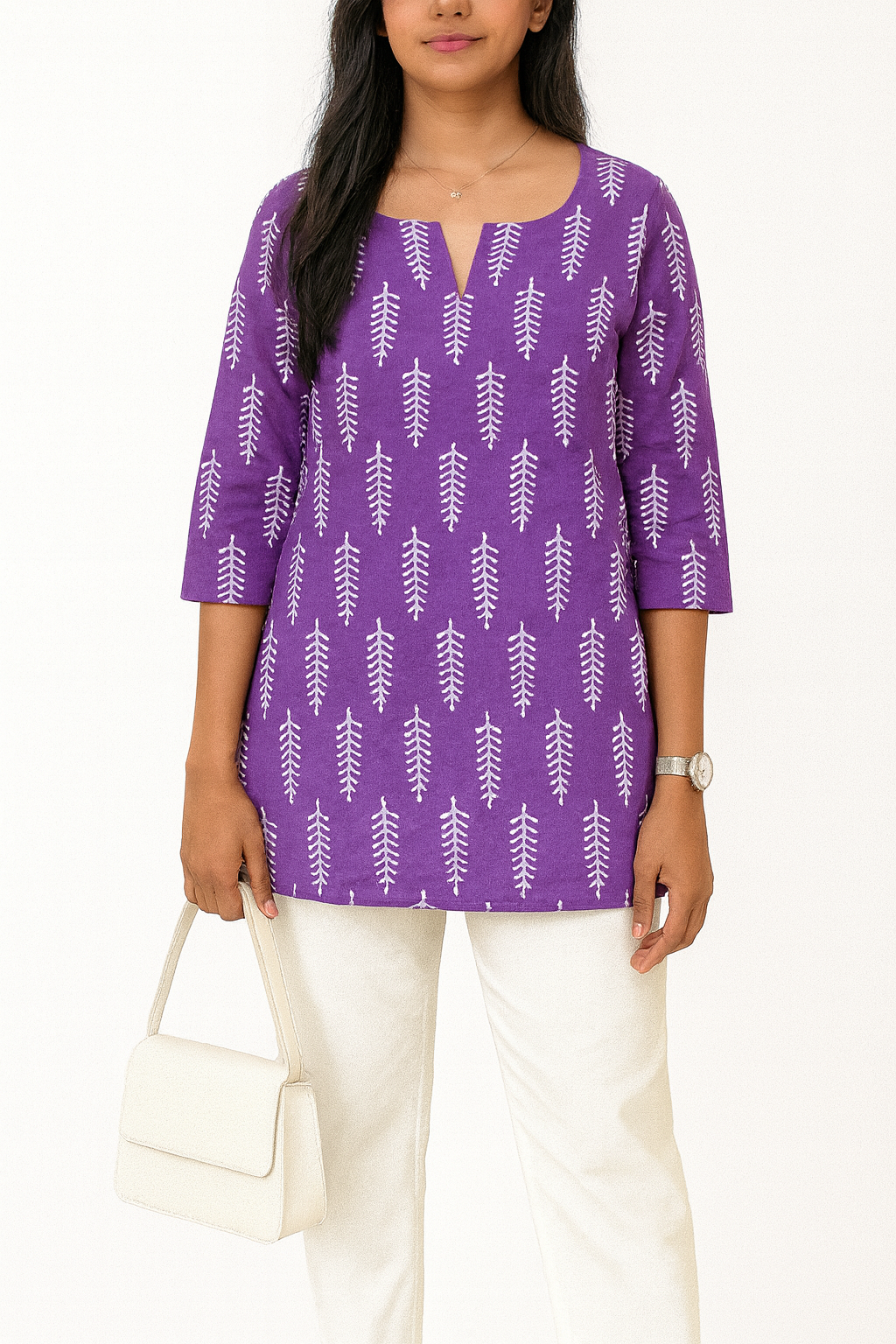 Breezy Purple Cotton Short Kurthi