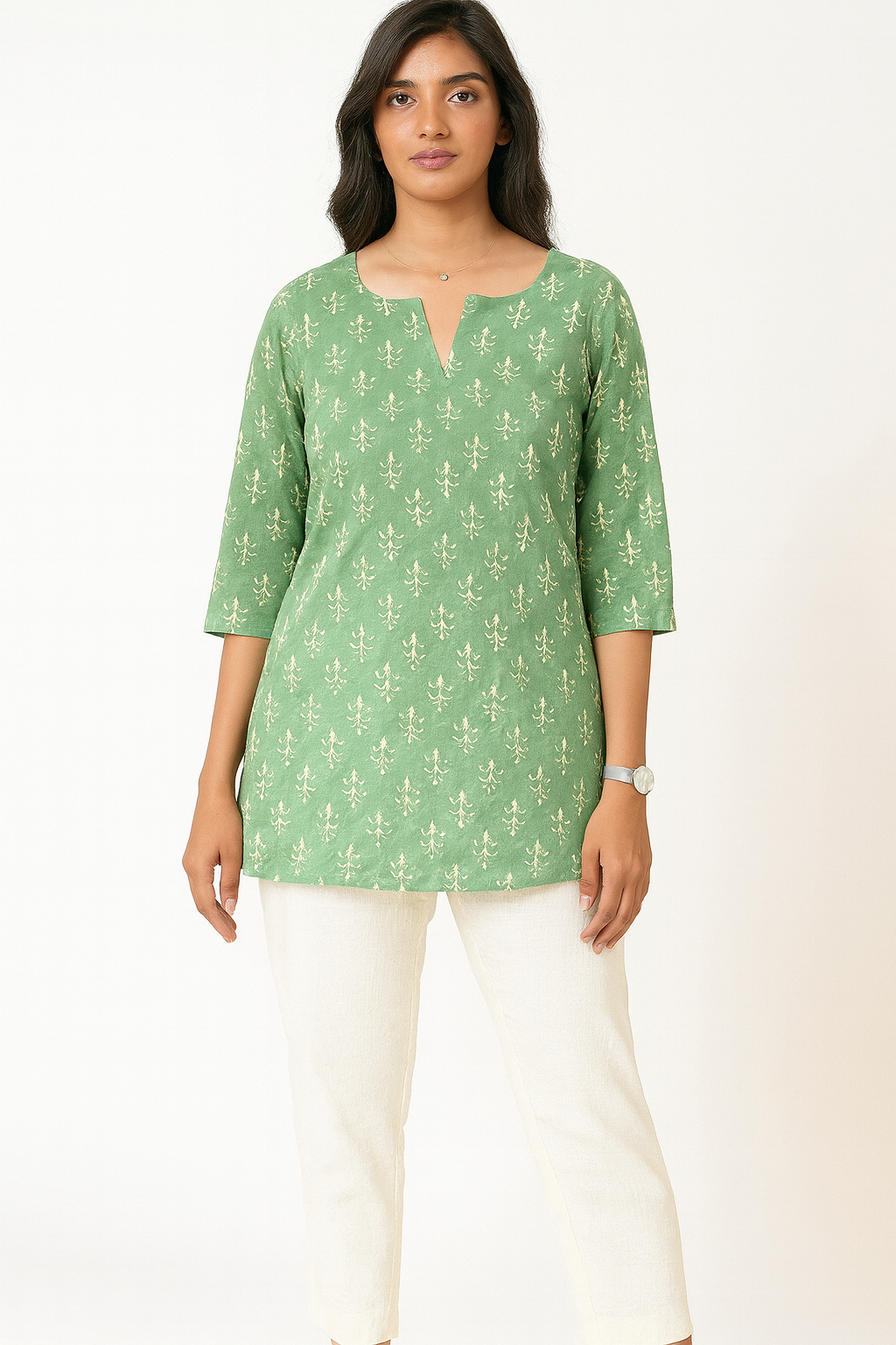 Breezy Green Cotton Short Kurthi