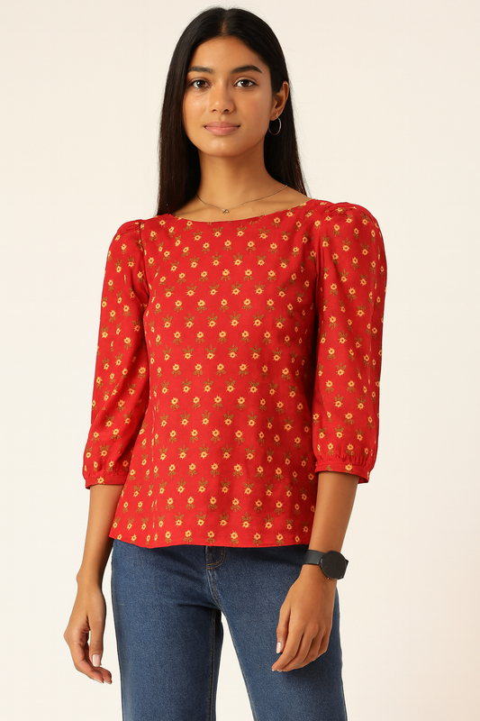 Red Puff Sleeve Tunic