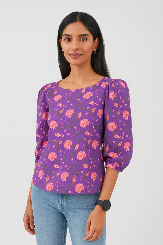 Purple Puff Sleeve Tunic