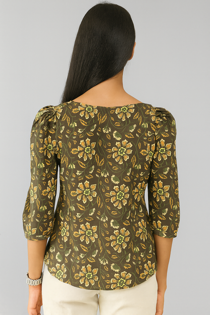 Brown Puff Sleeve Tunic