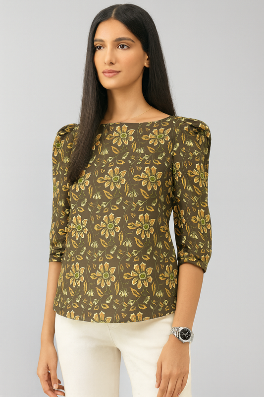 Brown Puff Sleeve Tunic