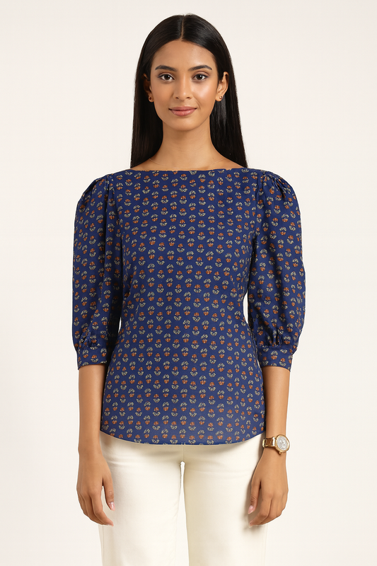 Blue Puff Sleeve Tunic
