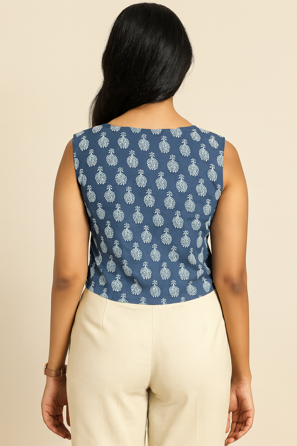 Indigo Motif Crop Top