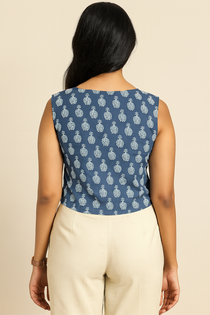 Indigo Motif Crop Top