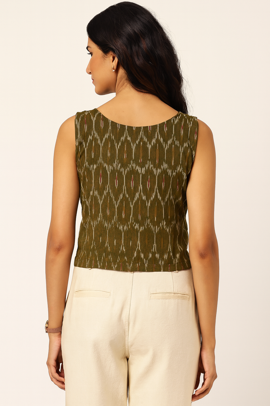 Green ikkat Crop Top