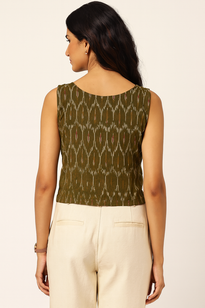 Green ikkat Crop Top