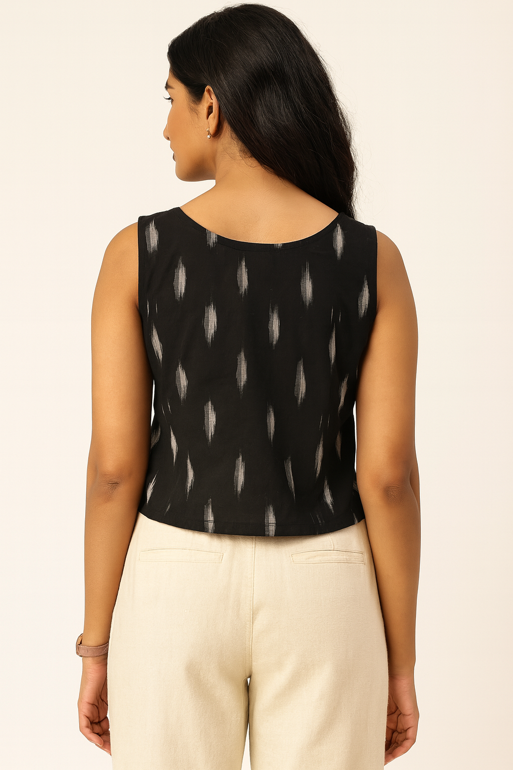 Black Ikkat Crop Top