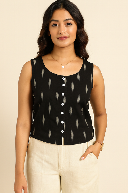 Black Ikkat Crop Top