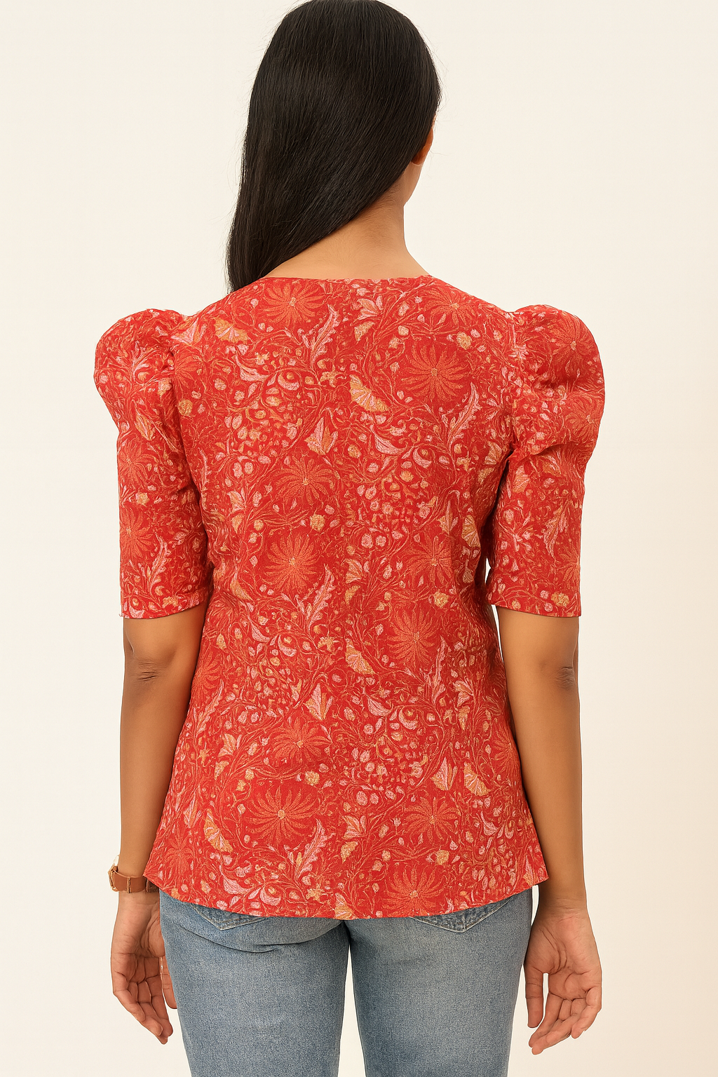 Red Floral V-neck Tunic