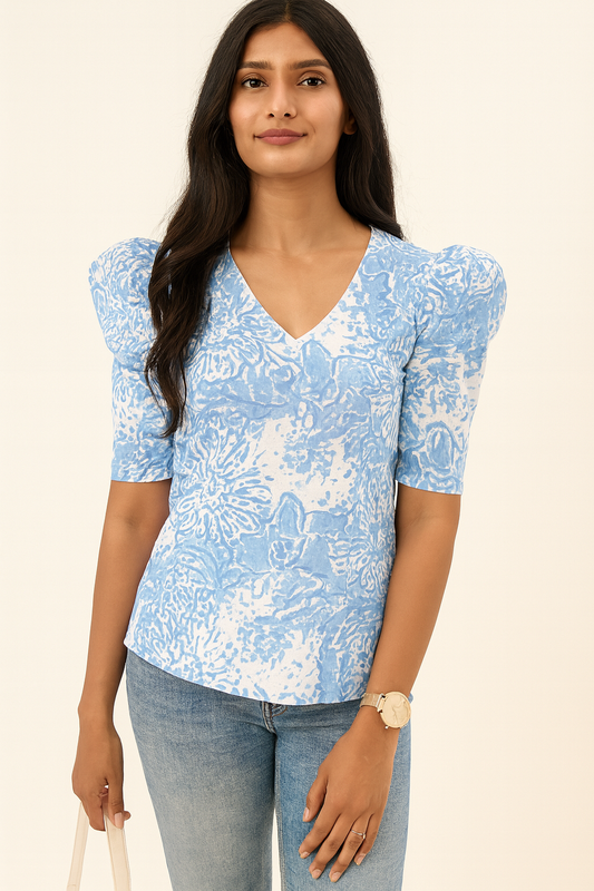 SkyBlue Floral Puff Tunic