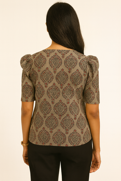 Grey Floral V-neck Tunic