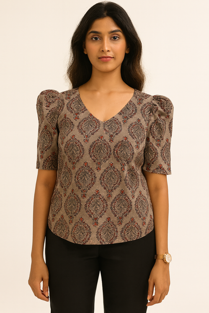 Grey Floral V-neck Tunic