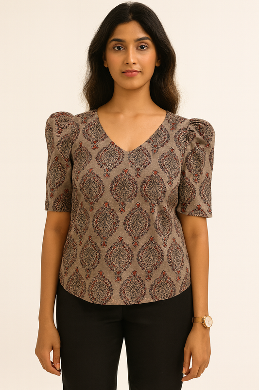 Grey Floral V-neck Tunic
