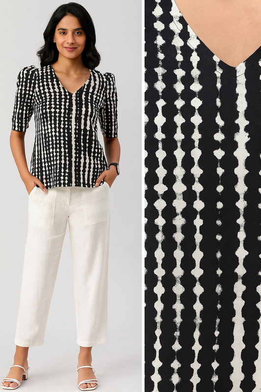 Black and White V-neck Puff Tunic