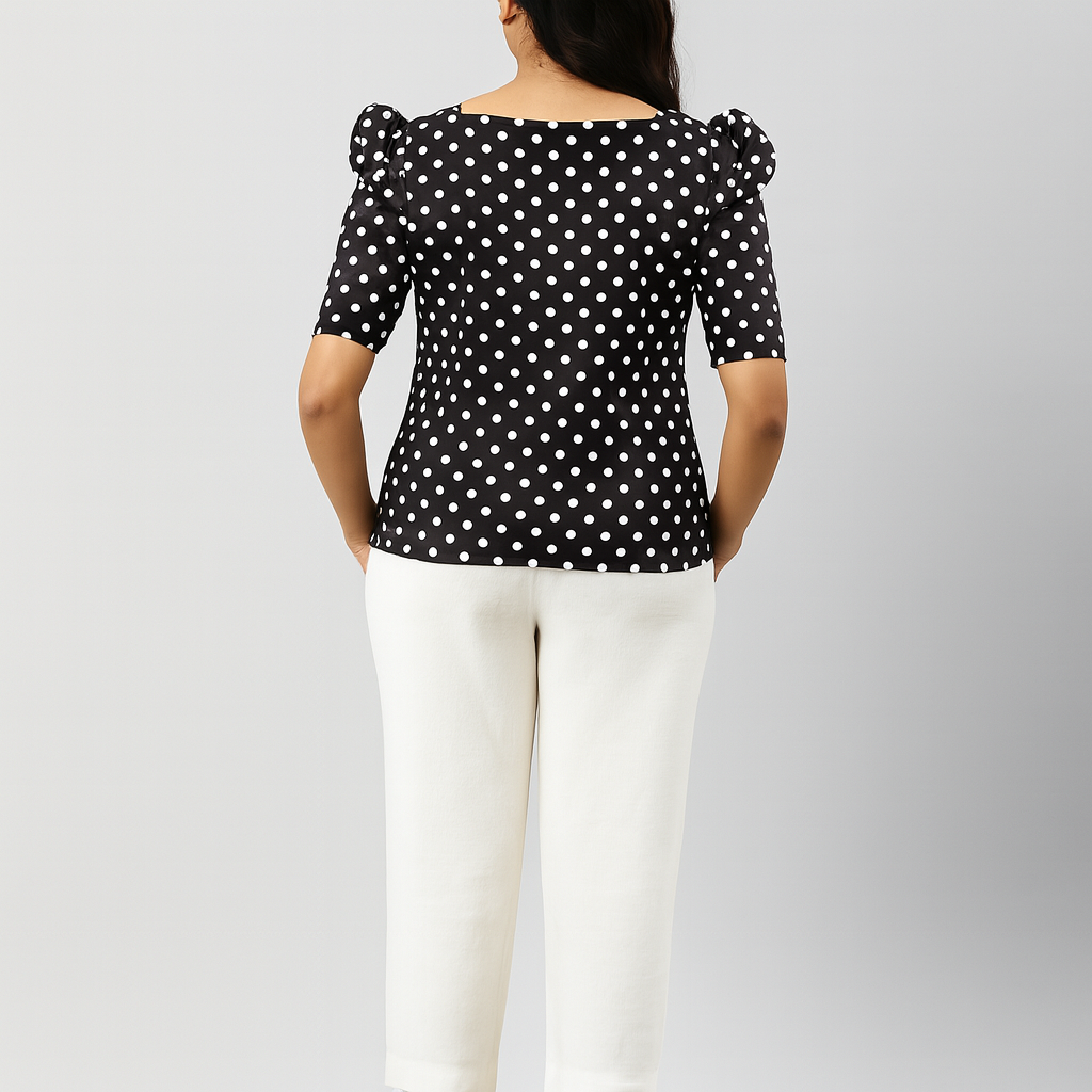 Black Polka Dots V-neck Puff Tunic