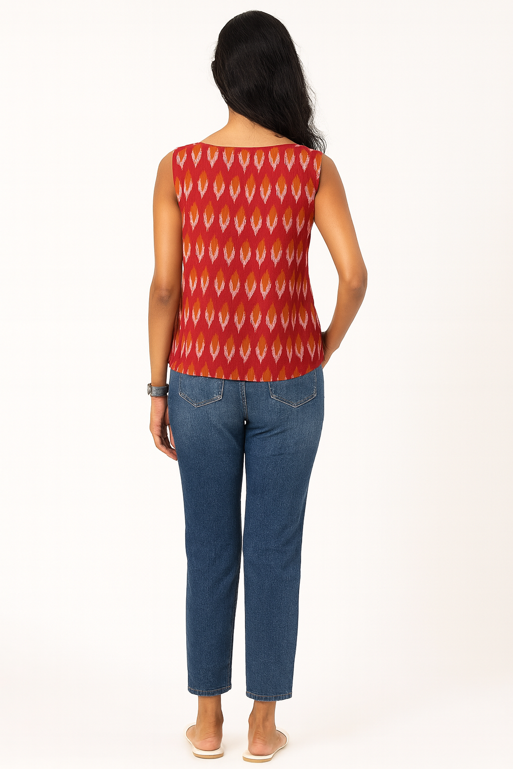 Orange Ikkat Sleeveless Tunic