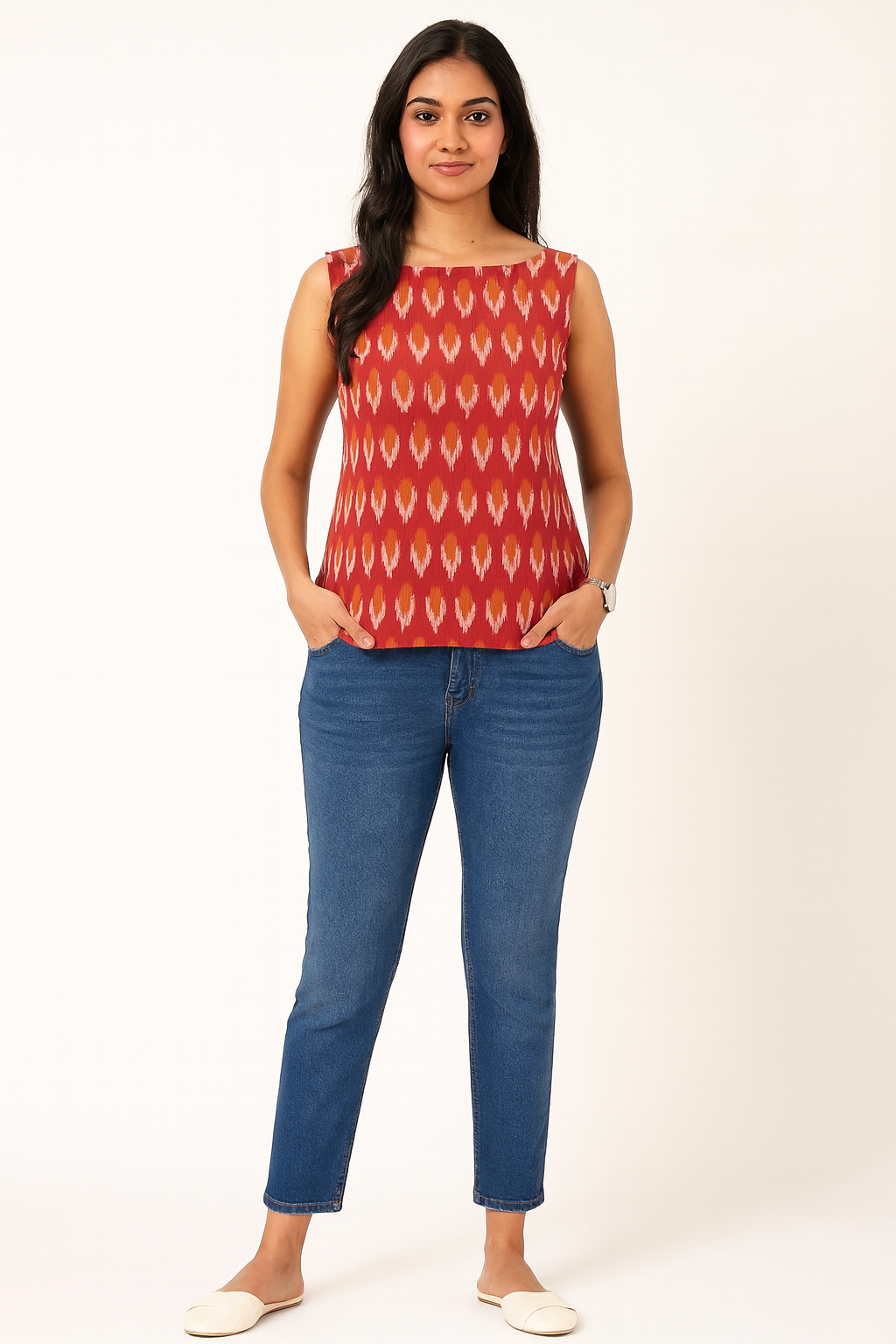 Orange Ikkat Sleeveless Tunic
