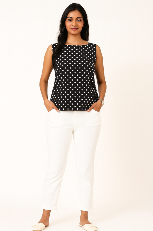 Black Polka Dots Sleeveless Tunic