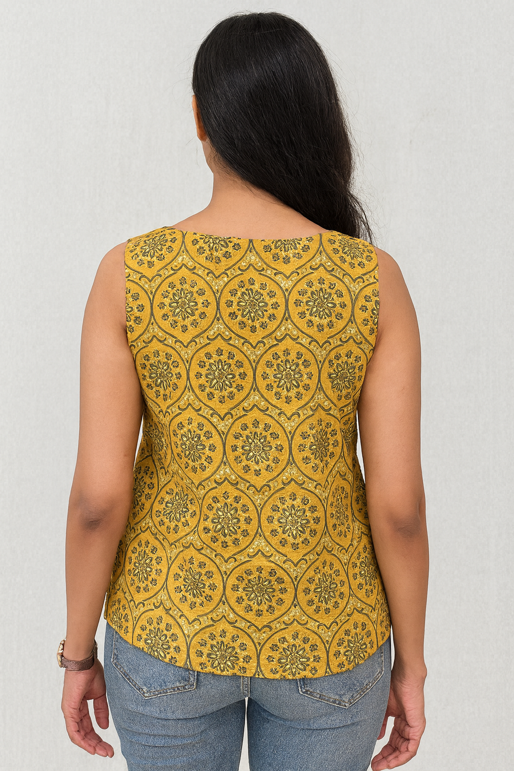 Yellow Ajrakh Sleeveless Tunic