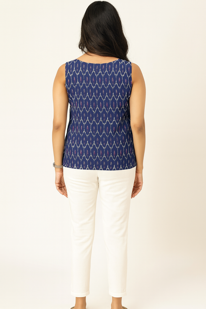 Blue Ikkat Sleeveless Tunic