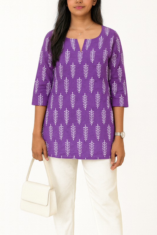 Breezy Purple Cotton Short Kurthi