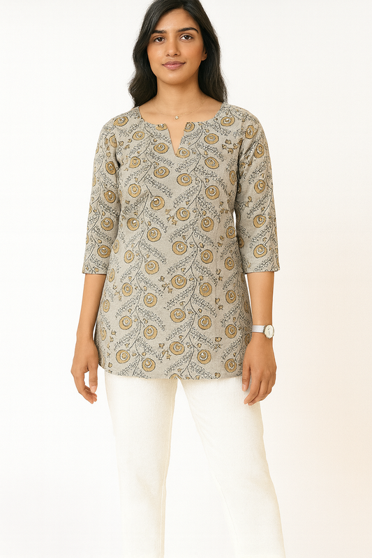 Breezy Grey Cotton Short Kurthi