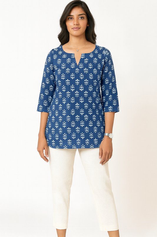 Breezy Indigo Cotton Short Kurthi
