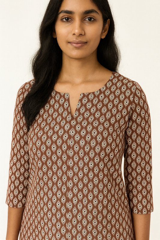 Breezy Brown Cotton Short Kurthi