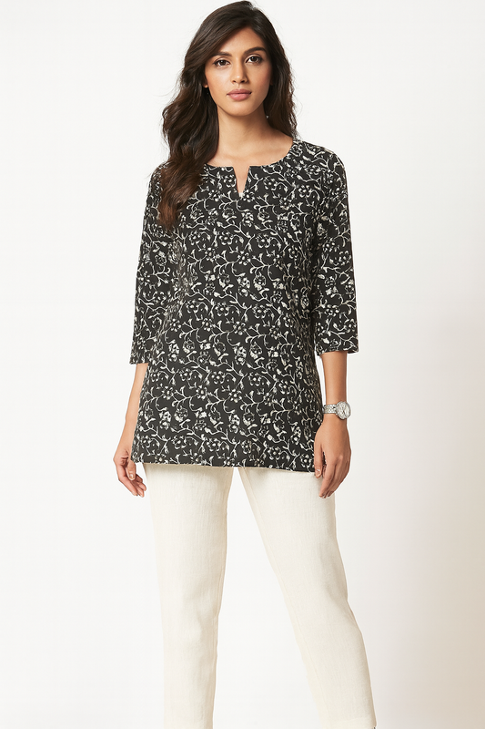 Breezy Black Cotton Short Kurthi