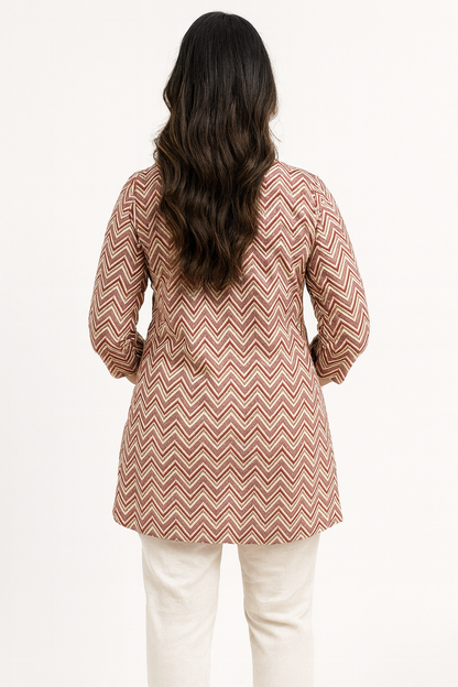 Breezy Beige & Brown Cotton Short Kurthi