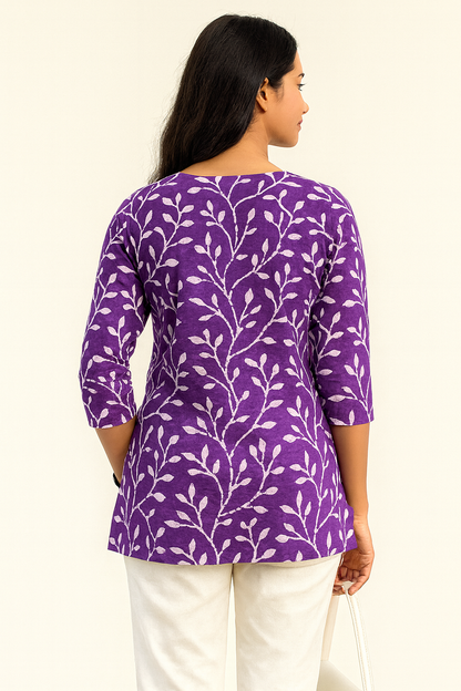 Breezy Purple Cotton Short Kurthi
