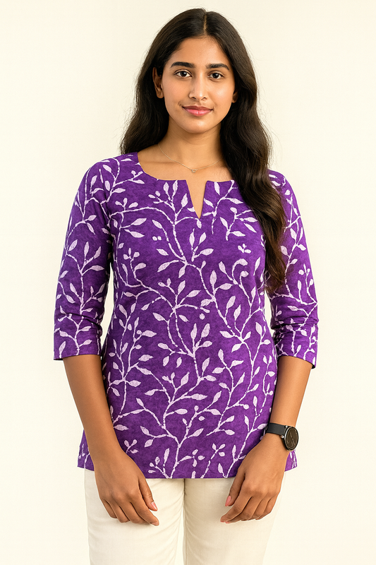 Breezy Purple Cotton Short Kurthi