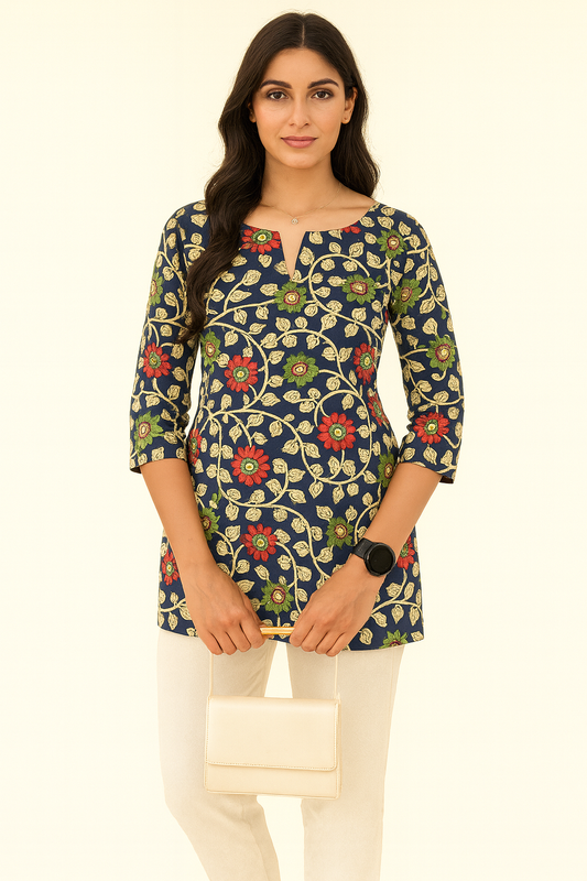 Breezy Kalamkari Cotton Short Kurthi