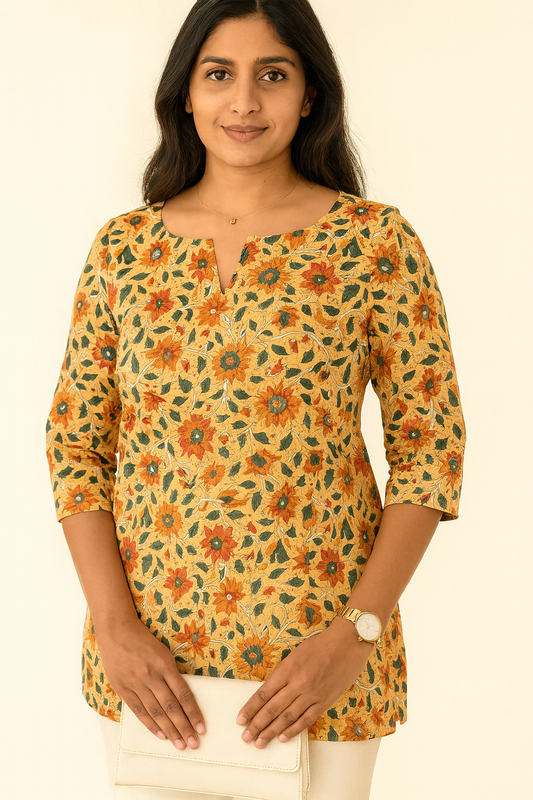 Breezy Orange Cotton Short Kurthi