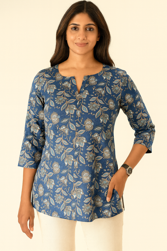 Breezy Blue Cotton Short Kurthi